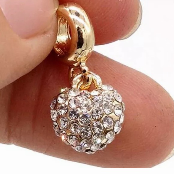 NEW•Gold & CZ encrusted Heart DIY charm - Picture 1 of 5
